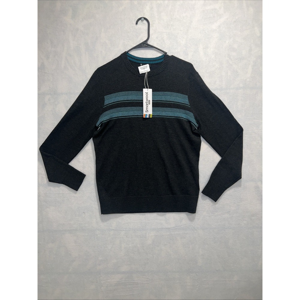 Smartwool Sweater Mens Small Gray Charcoal Striped Sparwood Wool Crew Neck NWT